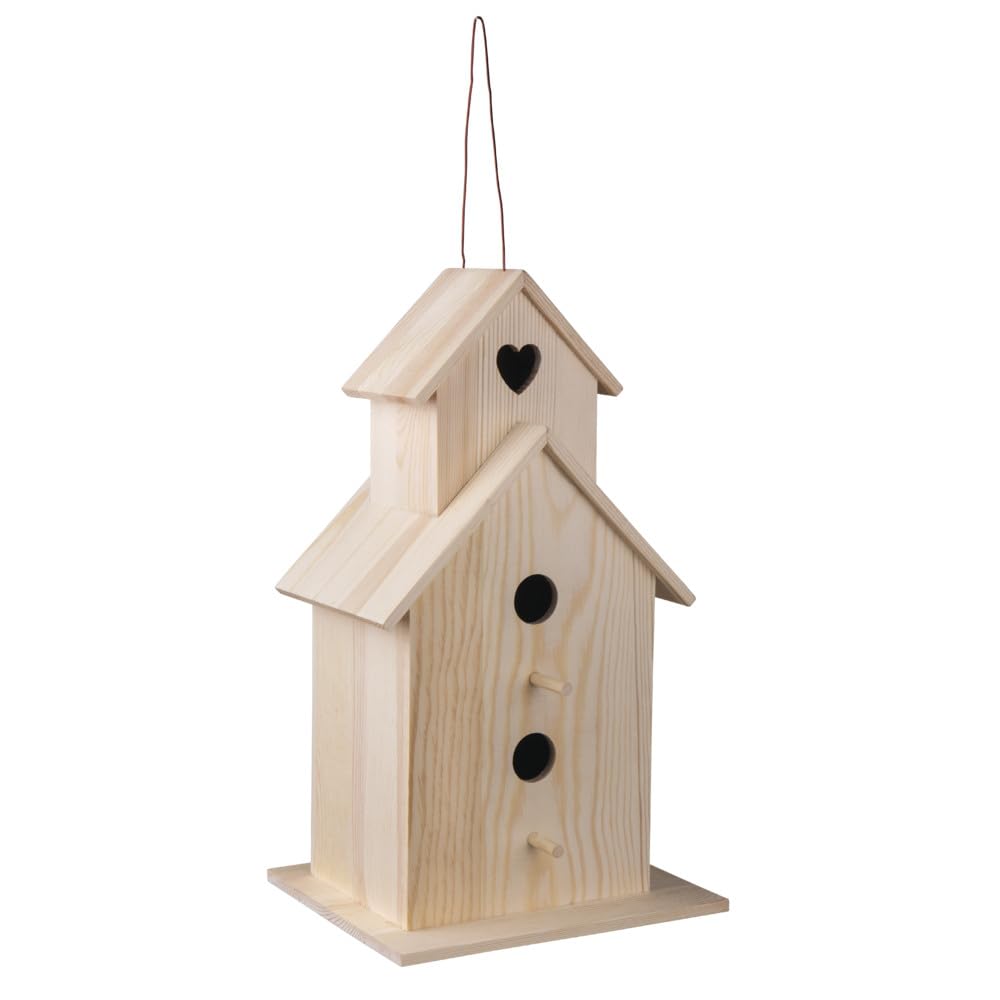 Rayher Bird House for Wild Birds, Wooden Nesting Box for Small Birds, 22x19x39cm, natural wood, 64510505