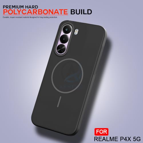 Image of AESTMO Shockproof Back Case Cover for Realme P4X 5G | Slim Hard Shell | Hard Back Cover for Realme P4X 5G (Compatible with MagSafe Accessories, Black)