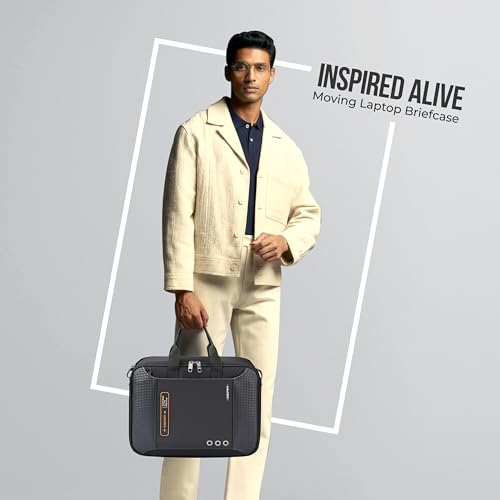 Image of Gear Inspired Alive Moving 14L /16 inch Faux Leather Water Resistant Laptop Briefcase /Office bag /Laptop Messenger for Men /Women (Black - Orange)