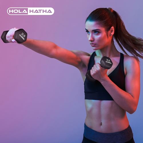 HolaHatha Neoprene Dumbbell Weights Set with Rack, 20 Lbs, Black - image 5