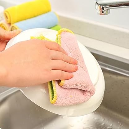 minkissy 5er Set Mikrofasertücher Küchenreinigungstücher Doppelseitige Super Saugfähige Geschirrhandtücher Verschiedenen Farben Ideal Für Geschirrspülen Und Haushalt – Bild 4