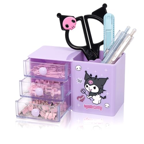 Roffatide Anime Kuromi Bureau Fournitures de Conteneur Stylo Holder pour Bureau Cute Crayon Coupe Pot Maquillage Brosse Holder Mini Boîte