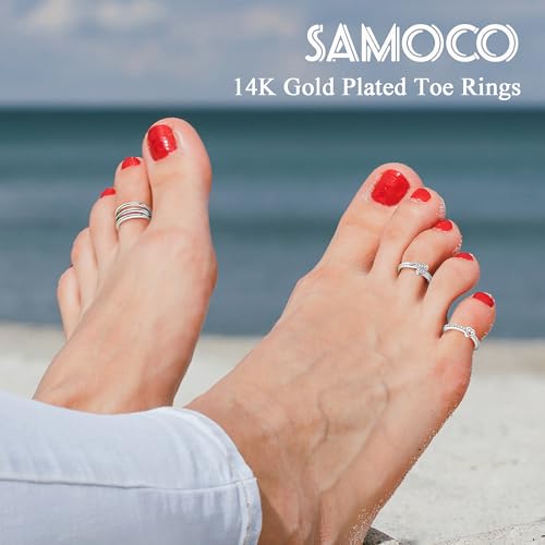 SAMOCO 8 Pcs Toe Rings for Women Toe Ring Non Tarnish Simple Open Adjustable Band Toe Rings Set Beach Foot Toe Ring for Summer2