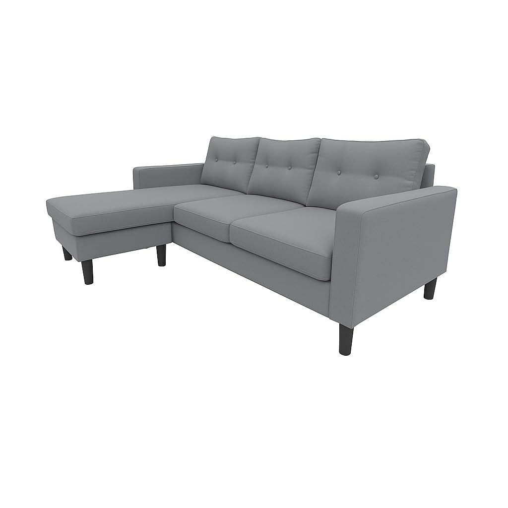 MUEBLIX.COM - Sofa 3 Plazas Chaiselongue Duruelo, Chaiselonge Intercambiable, Asientos y Respaldo Acolchados, Sofa con Estructura de Madera y Aglomerado, Sofas de Salón Modernos, Color Gris