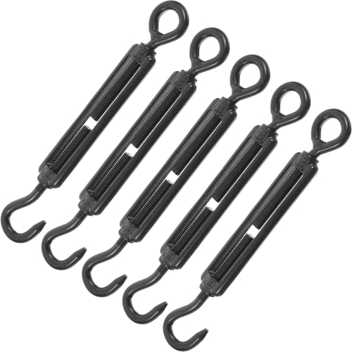 5 piezas Tensores para cables con gancho y ojal M5 de acero inoxidable 304, tensores de cable negro electroplateado ajustables para uso exterior e industrial miniatura 1