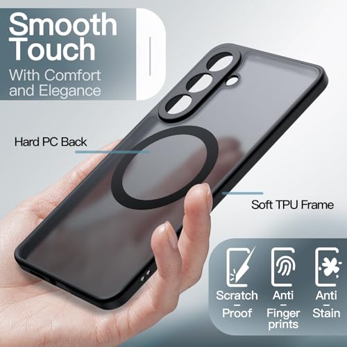Image of JETech Magnetic Cover Case for Samsung Galaxy S26, Compatible with MagSafe, Camera Lens Full Protection, Translucent Matte Back Shockproof Phone Cover (Black)