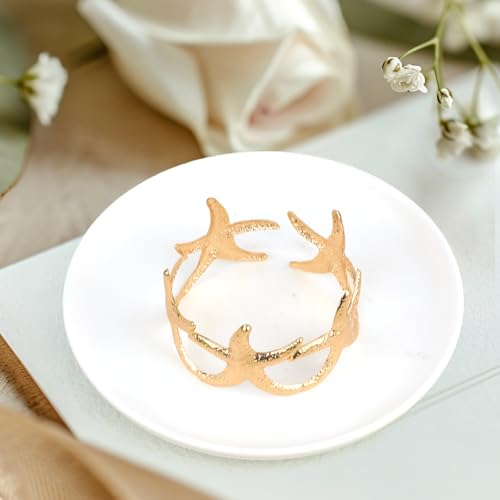 Wide Starfish Arm Cuff Bracelet for Women, Alloy Vintage Chunky Gold Open Bangle Boho Adjustable Summer Beach Jewelry Gift Sea Mermaid Style Irregular Statement Armband3