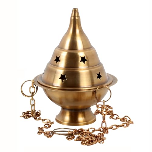 Brass Incense Burner Hanging Incense Censer/Charcoal Incense Burner Antique Incense Holder with Chain 4.5 H