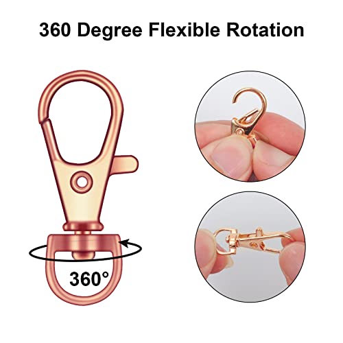Image of 120PCS Premium Swivel Lanyard Snap Hook with Key Rings, Metal Keychain Hooks for Jewelry Making, Crafts (Rose Gold)