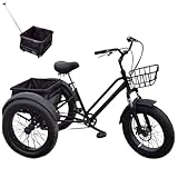 Adult Tricycle with 7 Speeds: Experience effortless riding on varying gradients with our tricycle's flexible rear chain stay, easily adjustable through 7 gears for smooth performance. Off-Road Capability: Equipped with dual front and rear disc brakes...