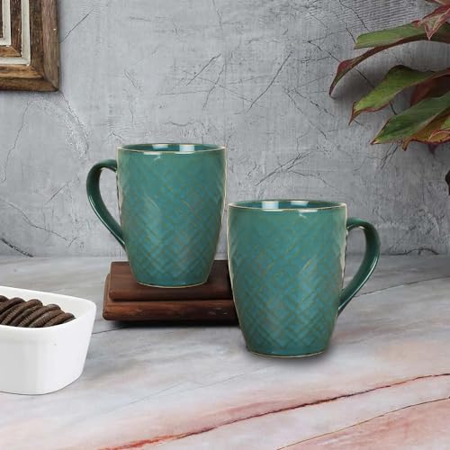 Image of SB Blue Textured Ceramic Coffee Mugs | Milk Mug | Coffee Cups 320ml | Microwave & Dishwasher Safe - Set of 4