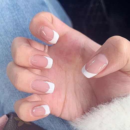 Pretty Set of 24 Artificial Reusable Nails in French Manicure Style With Glue-image-22