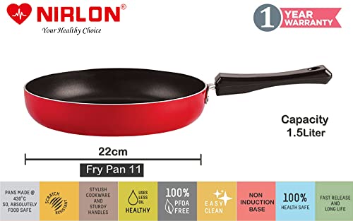 Image of Nirlon Nonstick Aluminium 3 Layer Healthy Coating Kitchenware Set for Kitchen -4 Pieces (Fry Pan|Kadhai|Casserole|1 Glass Lid)-32mm FP11 KD12 CS13 1GLID