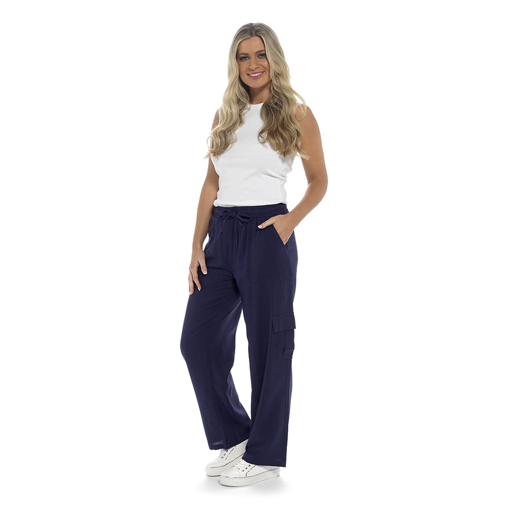 Undercover Ladies Linen Cargo Trousers LN344 Navy 18
