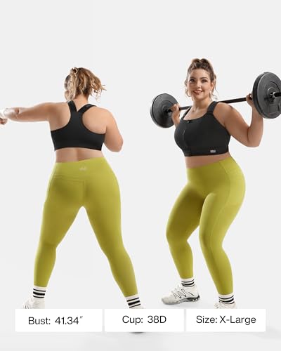 Image of High Impact Sports Bras Non Pads Zip Front Adjustable Racerback Bra for Large Bust Women Workout Running