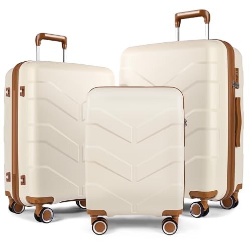 TILYMOL Luggage Sets 3 Piece with Spinner Wheel, Hardside Suitcase Set with TSA Lock, Expandable Lightweight Travel Luggage for Men and Women, White