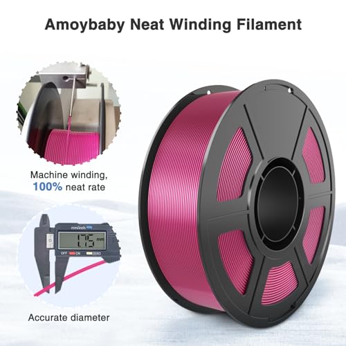 Image of Rose Red Silk PLA Filament 1.75mm, High Speed PLA 3D Printer Filament Rose Pink Low Warp & Clog-Free, Shiny Magenta PLA 1kg(2.2lb), Fits for Most FDM 3D Printers