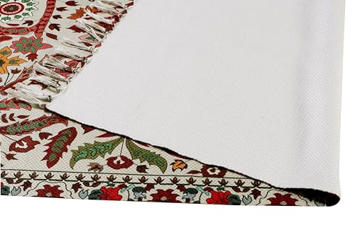 FABANE Handmade Printed Chindi Floor Rectangular Dhurrie/Rugs/Carpet For Living Room/Bedroom/Drawing Room/Hall Home Decor (5 Feet X 7 Feet, Multicolor)