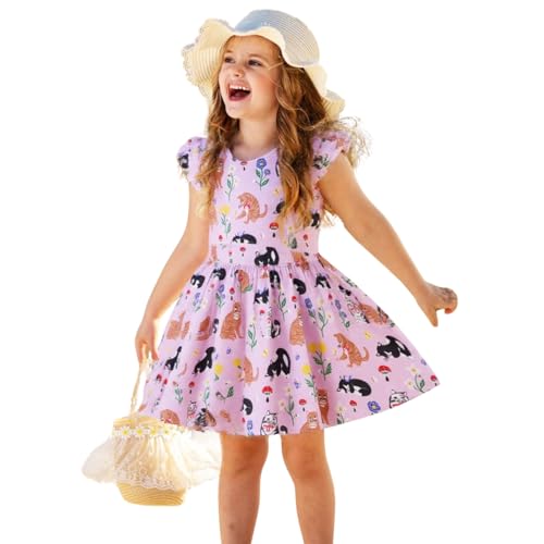 Image of HILEELANG Little Girl Short Sleeve Dress Easter Cotton Casual Applique Tunic Shirt Dresses