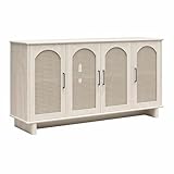 Ameriwood Home Multi Use Console Cabinet for 65' TVs, White Oak with Rattan