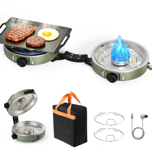 Minthouz 20,000 BTU 2-Burner Propane Camping Stove w/ Carry Bag $29.99 + Free Shipping w/ Prime or on $35+ + 50% Off Code SW6CH4KX Prime - image 1