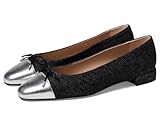Stuart Weitzman Women's Sleek Bow Flat Ballet, Black/Silver, 9.5
