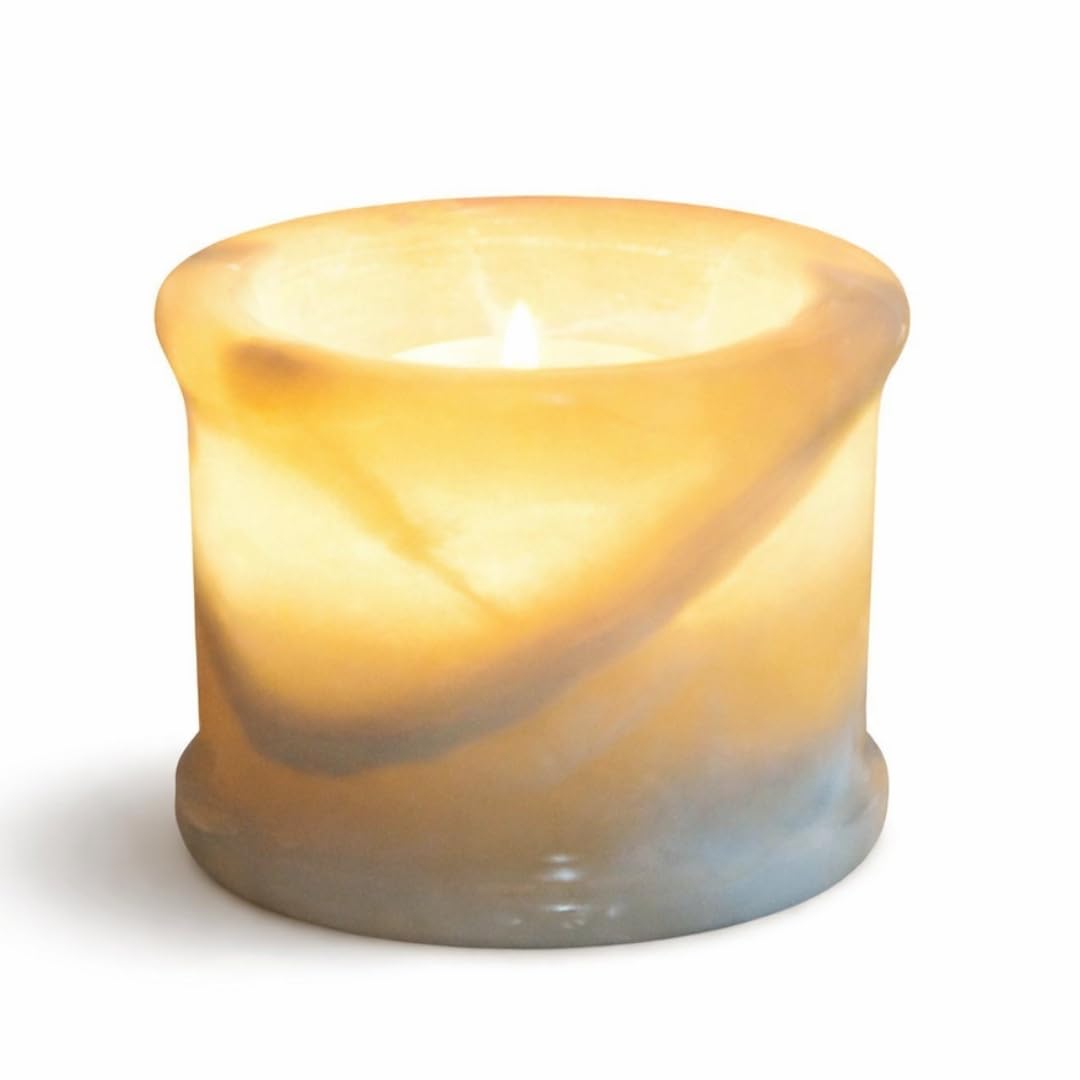 Craftsofegypt Yellow Egyptian Real Alabaster Stone/Marble Candle Holder Votive