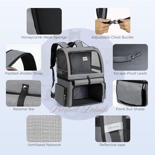 Mochila para mascotas Lekesky de doble compartimento para dos gatos o perro mediano 8