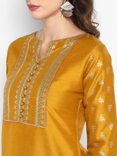 Image of Janasya Women's Silk Blend Tie & Dye Yoke Embroidered Straight Kurta Pant Set