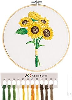 MWOOT 3D Cross Stitch Stamped Embroidery Starter Kit,Easy Embroidery with Sunflower Bouquet Pattern, Handmade Sewing Craft Kit for Adults Beginner