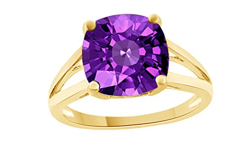 Jewel Zone US Square Cut Simulated Amethyst Solitaire Engagement Ring in 14k Gold Over Sterling Silver (3.2 Cttw)