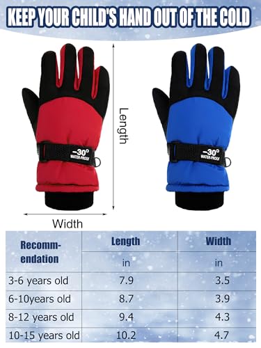Satinior 2 Pairs Kids Waterproof Gloves Winter Warm Gloves Outdoor Thickening Ski Gloves Cold Weather Snowboard Gloves For Boys Girls thumb #2