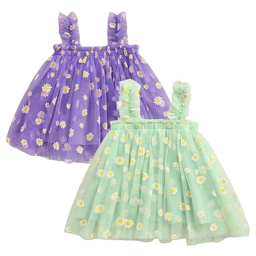 Image of TotzTouch Baby Girls Knee-Length Dress | Frock Cami Strap Flared Printed Net Sleeveless Gown