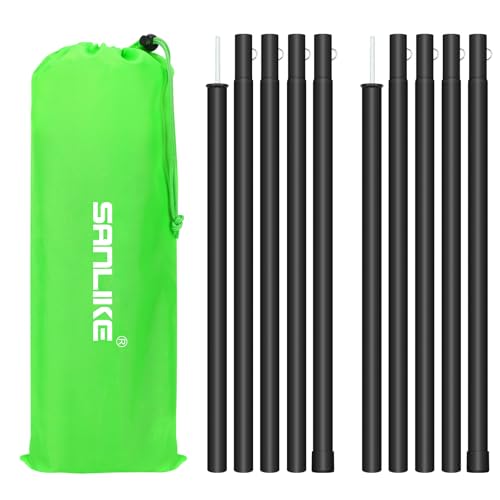 Tent Poles, SAN LIKE Aluminium Telescoping Adjustable Tarp Poles with Portable Bags, Heavy Duty Camping Tent Poles for Awnings Canopy Rain Fly Shelter Set of 2-(5 Sections with Adjustable Length)