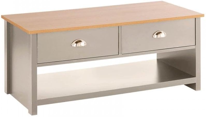 Home Source Oak Coffee 2 Drawer Occasional Table, Engineered Wood, Grey, 100cm Home Source Oak Coffee 2 Drawer Occasional Table, Engineered Wood, Grey, 100cm