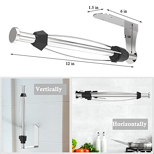 Image of Paper Towel Holder Under Cabinet Brushed Nickel Wall Mounted Hanging Paper Towel Holders Under Counter Paper Rack with Ratcheting for Kitchen Bathroom Rv Silver Mounted Vertically Or Horizontally