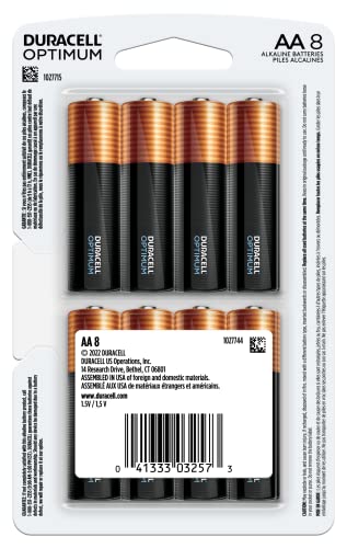 Image of Duracell Optimum AA Batteries with 4x Power Boost Ingredients, 8 Count (Pack of 1), Double A Battery with Long-Lasting Power, Alkaline AA Battery for Household and office devices