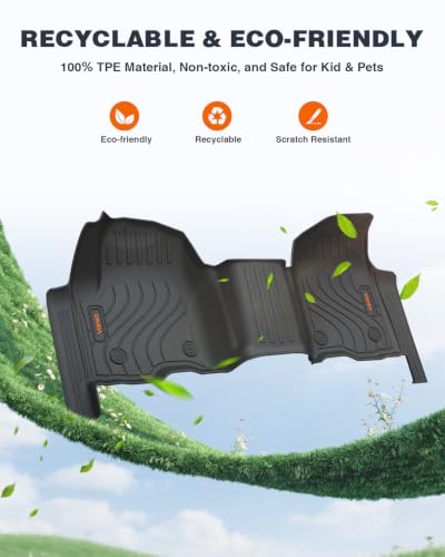 Image of Front Floor Mats for Chevy Silverado & GMC Sierra 1500 /2500HD /3500HD 2019-2025 2026 Crew Cab (with 40-20-40 Bench Seat), All-Weather TPE Custom Fit Floor Liners