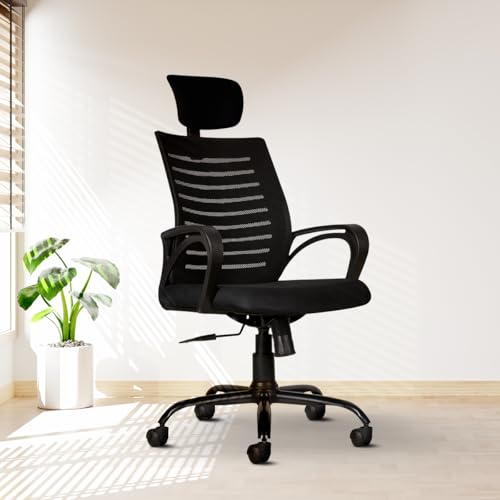 CELLBELL Desire C104 Mesh High Back Ergonomic Office Chair - Adjustable Seat Height, Sturdy Metal Base, Revolving Study & Computer Chair for Work from Home, Black