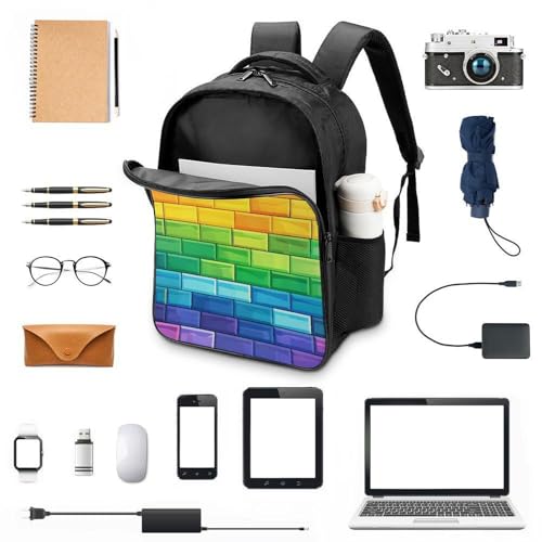 Rainbow Brick Wall Funny 16 Inch Backpack for Men Women Casual Daypack with 2 Compartment for Travel Work3