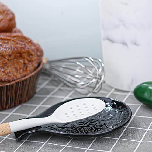 Image of Ceramic Spoon Rest for Kitchen Counter and Stove Top - Farmhouse Style Ceramic Spoon Holder for Cooking & Counter Protection(Black)