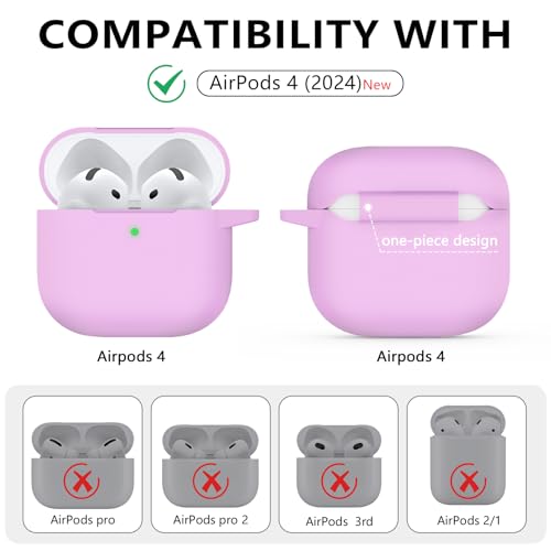 Image of Ljusmicker for AirPods 4 Case 2024 with Cleaner Kit,Light Lilac | Soft Silicone Protective Cover for Apple AirPods 4th Generation Case with Keychain for Women Men,Shockproof