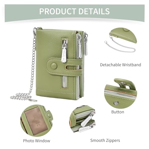 Small Women's Wallet Bifold Card Holder with 2 Zipper Coin Pockets Chain Wallet for Women Soft Leather4