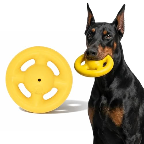 WoofBite Virtually Indestructible Orbit Dog Ball - Lifetime Replacement - Tough Durable Chew Toy for Aggressive Chewers - Safe Non-Toxic Natural Rubber - Chew Fetch Puzzle - Med/Large 6x2.5