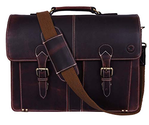 15.5" Leather Briefcase Messenger Bag for Laptop by Aaron Leather (Hickory)