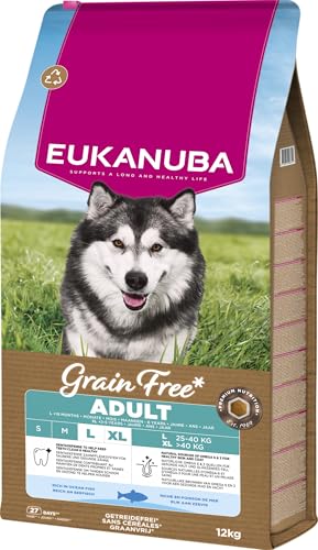 Eukanuba Hundefutter getreidefrei mit Fisch für große Rassen, Premium Trockenfutter ohne Getreide für ausgewachsene Hunde, 12 kg