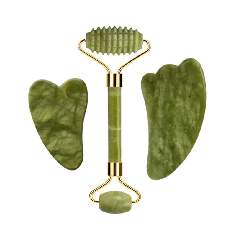 Ensemble de rouleaux de jade pour le visage - Grattoir à gouache - Outil de beauté fin pour lifting du visage anti-rides - Type 01