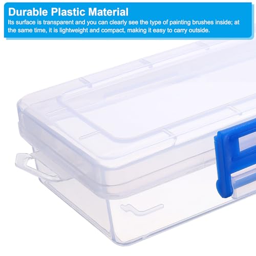 Image of PATIKIL 13x2.8x1.4 Paint Brushes Storage Box, Plastic Long Paintbrushes Case Holder Container with Buckle for Oil Watercolor Painting Pencil, Clear