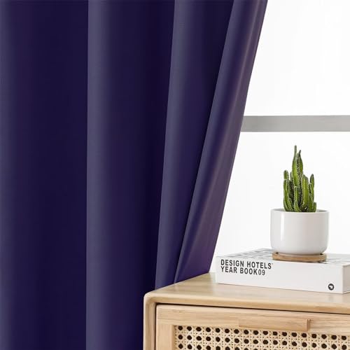 Image of Joydeco Navy Blue Blackout Curtains 63 Inch Length for Bedroom, Black Out Curtains 63 Inch Long 2 Panels Burg for Living Room, Thermal Insulated Solid 63 Inch Drapes with Grommets