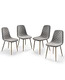 Home Heavenly®- Sillas Comedor salón SUIZ Pack de 4 sillas tapizadas de Estilo nordico en colór Gris Patas metalicas colór Roble